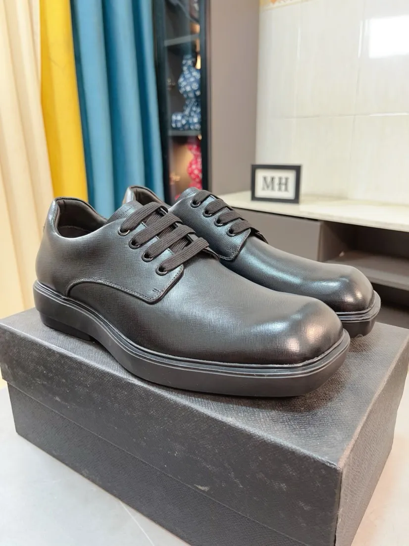 Men's shoes 💰540🌹🌹【PRADA Leather Shoes】Top purchasing agency Original imported Italian custom-made open-edge beaded cowhide leather surface, fully imported water-dyed breathable cowhide lining, original factory special molded sole super comfortable, size: 38-44